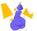  anthro armless backsack balls big_balls binary_drawing blue_body blush genitals glistening glistening_body hi_res huge_balls hyper hyper_balls hyper_genitalia looking_back male rear_view smile smiling_at_viewer solo spaciousdawg thick_thighs wide_hips 