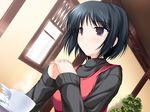  always black_hair dutch_angle game_cg mizunomori_shizuku non-web_source red_eyes short_hair solo tenmaso turtleneck 