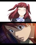  1girl alliance_of_the_golden_witch anime_coloring blood brother_and_sister brown_eyes closed_eyes hair_bobbles hair_ornament jacket red_hair ribbon short_hair siblings smile surprised tears twintails umineko_no_naku_koro_ni ushiromiya_ange ushiromiya_battler yodobashi_yuo 