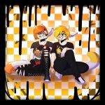  alternative_fashion checkered checkered_background clothed clothing domestic_cat duo emo felid feline felis female hi_res lgbt_pride male mammal pattern_background pride_color_accessory pride_color_clothing pride_colors sibling_(lore) silvetz simple_background 