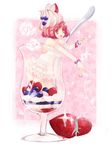  bad_id bad_pixiv_id cup dress elbow_gloves food food_as_clothes frills fruit gloves highres ice_cream in_container in_cup in_food minigirl momoyama_nozomu original parfait red_eyes red_hair short_hair solo strawberry 