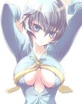  blue_eyes blue_hair breasts cleavage dress_shirt large_breasts lowres necktie persona persona_4 sakurasawa_yukino shirogane_naoto shirt short_hair solo 