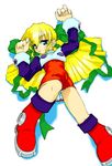  artist_request blonde_hair blue_eyes child long_hair lying on_back red_skirt ribbon rockman rockman_(classic) roll skirt solo 