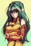  angelica_shalteel breasts detached_sleeves fingerless_gloves glasses gloves green_hair hisahiko large_breasts long_hair military military_uniform purple_eyes solo super_robot_wars super_robot_wars_k uniform 