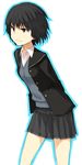  amagami black_hair black_jacket blazer jacket kibito_high_school_uniform long_sleeves nanasaki_ai pleated_skirt school_uniform short_hair skirt solo sweater_vest vest yu_65026 