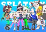  1boy 6+girls ^_^ ankle_boots aqua_hair aqua_pantyhose asymmetrical_hair bare_shoulders big_man_(splatoon) black_footwear black_hair black_leggings black_socks blonde_hair blue_hair boots bow-shaped_hair breasts callie_(splatoon) cephalopod_eyes chest_sarashi cleavage closed_eyes copyright_name cousins crop_top cross-shaped_pupils crown dark-skinned_female dark_skin detached_collar dress eyeliner fang fang_out food food_on_head frye_(splatoon) gloves gradient_hair green_hair green_pantyhose grin harem_pants headphones highres horizontal_pupils inkling koharu2.5 leggings long_hair makeup manta_ray marie_(splatoon) marina_(splatoon) medium_hair mole mole_under_eye mole_under_mouth multicolored_hair multiple_girls navel_piercing object_on_head octoling okobo outline pants pantyhose pantyhose_under_shorts pearl_(splatoon) piercing pink_hair pink_pantyhose pink_pupils poncho purple_hair red_eyeliner red_footwear red_pupils sandals sarashi shawl shirt shiver_(splatoon) short_dress short_eyebrows short_hair shorts sleeveless sleeveless_shirt smile socks splatoon_(series) splatoon_1 splatoon_2 splatoon_3 strapless strapless_dress symbol-shaped_pupils tabi tentacle_hair two-tone_hair very_long_hair white_dress white_footwear white_gloves white_hair white_outline white_pants yellow_shirt zipper zipper_pull_tab 