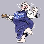  2024 3_toes anthro belly blush boss_monster_(undertale) bovid breasts caprine delta_rune_(emblem) feet female fur goat grey_background happy heart_eyes heart_symbol mammal mature_anthro mature_female navel open_mouth open_smile overweight overweight_anthro overweight_female pie_(food) pierump plate simple_background smile solo symbol toes toriel undertale undertale_(series) white_body white_fur 