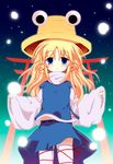  :&lt; bad_id bad_pixiv_id blonde_hair child frog hat moriya_suwako nejime solo thighhighs torii touhou 