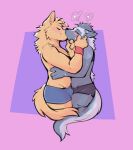  anthro bird_dog black_clothing black_underwear blue_clothing blue_underwear blush boxers_(clothing) bulge canid canine canis clothing domestic_dog duo eyes_closed fur golden_retriever hand_on_face heart_symbol hi_res hug hunting_dog i_think_i_like_you kissing male male/male mammal ray_(i_think_i_like_you) retriever romantic romantic_couple tohfu underwear wolf yellow_body yellow_eyes yellow_fur 