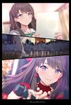  2girls brown_hair earrings female_pov fujishima_megumi heart heart_earrings highres jewelry link!_like!_love_live! long_hair looking_at_another love_live! multiple_girls narration osawa_rurino pov purple_eyes shamakho two_side_up 