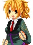  blonde_hair brass_knuckles brown_eyes solo spiked_knuckles umineko_no_naku_koro_ni ushiromiya_jessica weapon yuzuki_(yuduame) 