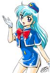  blue_eyes gloves green_hair highres long_hair nishikawa_shinji solo stewardess tenjouin_katsura yat_anshin_uchuu_ryokou 