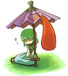  geta green_hair hakika karakasa_obake oriental_umbrella purple_umbrella sleeping solo tatara_kogasa touhou umbrella 
