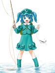  blue_eyes blue_hair fish fishing fishing_rod hair_bobbles hair_ornament hat holding holding_fishing_rod kawashiro_nitori non-web_source solo touhou twintails two_side_up 