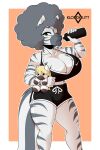 anthro big_breasts bodily_fluids bottle bottomwear bra breasts cleavage clothed clothing container equid equine female green_eyes hi_res kloudmutt lips looking_at_viewer mammal nike plushie puffy_hair shorts solo sports_bra stripes sweat sweatdrop thick_lips underwear water_bottle zebra