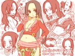  amazon black_hair blush boa_hancock breasts cleavage earrings expressions happy heart heart_hands jewelry long_hair medium_breasts midriff navel nude one_piece salome_(one_piece) sigh skull snake translation_request yukke 