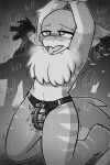  absurd_res ahegao anthro aquay black_and_white blush chastity_belt chastity_bulge chastity_cage chastity_device fin fish furred_shark hi_res ketirz kneeling looking_pleasured male marine monochrome neck_tuft nude onomatopoeia open_mouth shark solo sound_effects stripes tail tail_fin text tuft 
