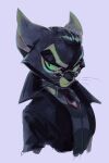 2023 anthro black_body black_fur clothed clothing coat digital_media_(artwork) digital_painting_(artwork) domestic_cat eyebrows eyewear felid feline felis frown fur glasses green_eyes lackadaisy looking_at_viewer male mammal markings meow286 mordecai_heller necktie purple_background round_glasses shaded simple_background solo suit topwear whiskers white_markings