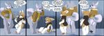  blue_eyes blush canine clothing coffee collar comic corgi cute dialog dog fox_(housepets!) housepets! husky jacket king_(housepets!) mammal rain scarf seth-iova text 