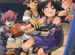  action_pose adidas anthro basketball basketball_court canine competition feline green_eyes gym_shorts human kaminosaki male mammal phoenix_suns pose sweat teamwork tongue tongue_out young 