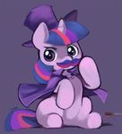  ambiguous_gender cape ende equine facial_hair female feral friendship_is_magic hair hat horn horse looking_at_viewer mammal multi-colored_hair mustache my_little_pony pony purple_eyes purple_hair scissors sitting solo top_hat twilight_sparkle_(mlp) unicorn young 