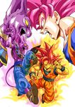  aura battle birusu dragon_ball dragonball dragonball_z dragonball_z_battle_of_gods god_of_destruction_beerus hakaishin_bills highres red_eyes red_hair son_gokuu spiked_hair super_saiyan_god wristband 