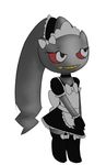  anthro apron banette bipedal black_clothing black_dress black_eyes bow choker digital_media_(art) eyelashes female frilly_hairband front_view full-length_portrait garter_straps ghost gloves grey_skin grin hair_bow head_tail legwear looking_away maid maid_headdress maid_uniform nintendo plain_background pok&#233;mon pok&eacute;mon raggedy red_sclera ruffles side_view solo spirit standing stockings teeth three-quarter_view unknown_artist video_games white_background yellow_teeth 