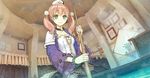  atelier_(series) atelier_escha_&amp;_logy chalkboard choker escha_malier green_eyes hair_ornament hat hidari_(left_side) jewelry official_art pink_hair short_hair twintails upper_body 