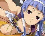  bangs blue_hair blunt_bangs bra downblouse hair_tubes hairband haruyama_kazunori kannagi long_hair nagi pleated_skirt purple_eyes skirt solo underwear white_skirt 