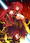  beat_angel_escalayer breasts breasts_outside clitoris_piercing elbow_gloves escalayer gloves highres inoino kouenji_sayuka large_breasts long_hair looking_at_viewer navel nipple_piercing nipples piercing red_hair smile solo thighhighs yellow_eyes 
