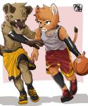  basketball clothed clothing competition cougar feline gym_shorts hyena kaminosaki male mammal navel nike panting pawpads simple_background sport topless two_tone young 