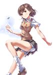  biribiri brown_eyes brown_hair coin electricity misaka_mikoto school_uniform short_hair shorts shorts_under_skirt slim_legs solo to_aru_kagaku_no_railgun to_aru_majutsu_no_index tsuuhan 