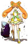  1girl beaten boots brown_hair choker cure_rosetta dokidoki!_precure double_bun dragging earrings flower green_choker ira_(dokidoki!_precure) jewelry knee_boots long_hair looking_at_viewer magical_girl minatsuki_randoseru open_mouth precure skirt smile twintails wrist_cuffs yotsuba_alice 