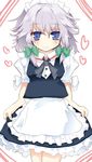  blue_eyes braid hair_ribbon heart izayoi_sakuya maid maid_headdress matsushita_yuu ribbon short_hair silver_hair skirt smile solo touhou twin_braids 