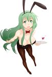  animal_ears bow bowtie breasts bunny_ears bunny_tail bunnysuit cleavage detached_collar green_eyes green_hair kesuida large_breasts long_hair original pantyhose solo tail wrist_cuffs 