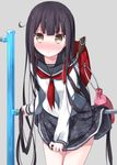  ahoge backpack bad_id bad_pixiv_id bag banned_artist black_hair blush embarrassed horizontal_bar long_hair mirai_(macharge) original randoseru recorder_case school_uniform serafuku skirt_grab solo very_long_hair 