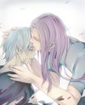  bad_id bad_pixiv_id berserker_(fate/zero) fate/zero fate_(series) forehead_kiss fraisee kiss lancelot_(fate/zero) long_hair matou_kariya multiple_boys purple_hair tears white_hair 