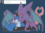  blush claws clitoris crobat duo english_text eyes_closed fangs female feral fur lesbian lying misericorde missionary_position nintendo nude on_back on_top pok&#233;mon pok&eacute;mon pussy pussy_juice red_eyes sex spread_legs spreading straddling swoobat teeth text tribadism vaginal video_games wings 