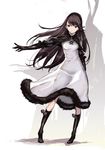  agnes_oblige black_eyes black_gloves black_hair boots bravely_default:_flying_fairy bravely_default_(series) dress elbow_gloves gloves hairband long_hair outstretched_arm saitou_masatsugu sketch solo 