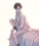  black_eyes black_hair blanket bruise hands injury jitome levi_(shingeki_no_kyojin) male_focus no_pants open_clothes open_shirt scar shingeki_no_kyojin shirt socks twoframe 