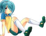  aichi_shiho bad_id bad_pixiv_id blue_hair hair_over_one_eye inazuma_eleven inazuma_eleven_(series) kazemaru_ichirouta male_focus ponytail raimon simple_background solo white_background 