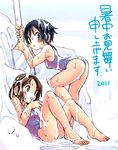  2girls :o arched_back ass bangs barefoot bent_over black_hair blue_eyes blush breasts brown_hair dated feet finger_licking food holding ice_cream kneepits leg_lift legs licking long_hair looking_at_viewer looking_back lying melting messy multiple_girls one-piece_swimsuit orange_eyes original oyatsu_(mk2) ponytail profile reclining school_swimsuit sexually_suggestive shochuumimai short_hair sidelocks small_breasts standing standing_on_one_leg swimsuit tongue tongue_out transparent 
