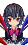  bad_id bad_pixiv_id black_hair bow digital_dissolve fog houjuu_nue looking_at_viewer mantarou_(shiawase_no_aoi_tori) pointy_ears red_eyes short_hair solo touhou wings 