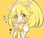  blonde_hair blush choker cure_peace double_v dress earrings hair_flaps heart jewelry kimoko kise_yayoi long_hair magical_girl open_mouth ponytail precure smile_precure! solo tears tiara v wavy_mouth wrist_cuffs yellow yellow_background yellow_eyes 
