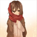  bad_id bad_pixiv_id brown_eyes brown_hair curry_gohan jacket mikasa_ackerman scarf scarf_over_mouth shingeki_no_kyojin short_hair solo tears younger 