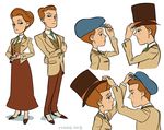  1girl bioshock bioshock_infinite blue_eyes brown_hair cosplay formal hat hershel_layton hershel_layton_(cosplay) luke_triton luke_triton_(cosplay) necktie parody professor_layton robert_lutece rosalind_lutece style_parody top_hat 