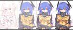  blue_hair bodysuit breasts gradient_hair highres holding_arm medium_breasts multicolored_hair orange_bodysuit partially_colored phantasy_star phantasy_star_online_2 quna_(pso2) twintails work_in_progress yellow_eyes yosugara_shou zelsius 