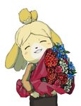  bad_id bad_pixiv_id blonde_hair bouquet dog dog_girl doubutsu_no_mori flower furry grin long_hair rangai shizue_(doubutsu_no_mori) smile solo 