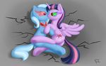  duo equine fearingfun female feral feral_on_feral friendship_is_magic green_sclera horn horse kissing lesbian mammal my_little_pony pony pussy_juice red_eyes slit_pupils trixie_(mlp) twilight_sparkle_(mlp) unicorn wing_boner winged_unicorn wings 