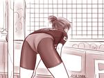  1girl 4:3 ass bent_over monochrome saver_(artbysaver) wetsuit 